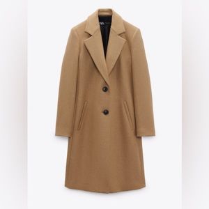 Zara Taupe Brown Fitted Wool Blend Coat